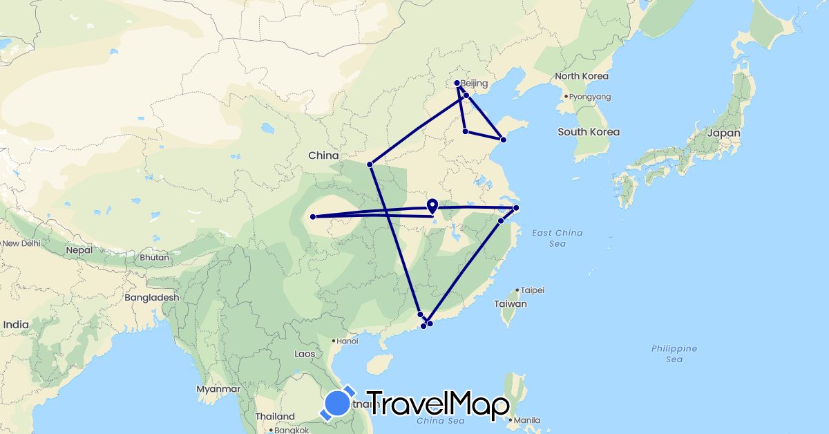 TravelMap itinerary: driving in China, Hong Kong, Macau (Asia)